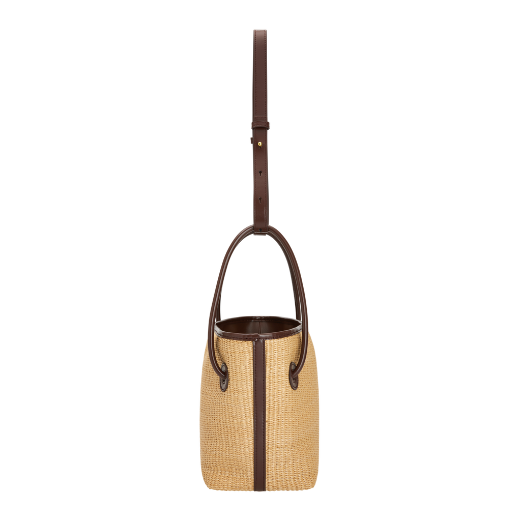 Leather-trimmed Raffia Bucket Bag (Final Sale)