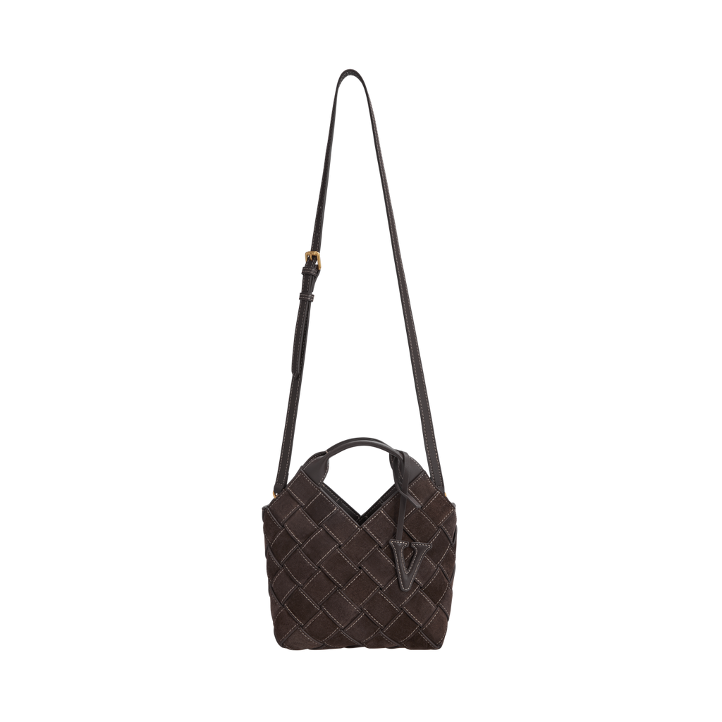 Espresso Suede Woven Basket Bag