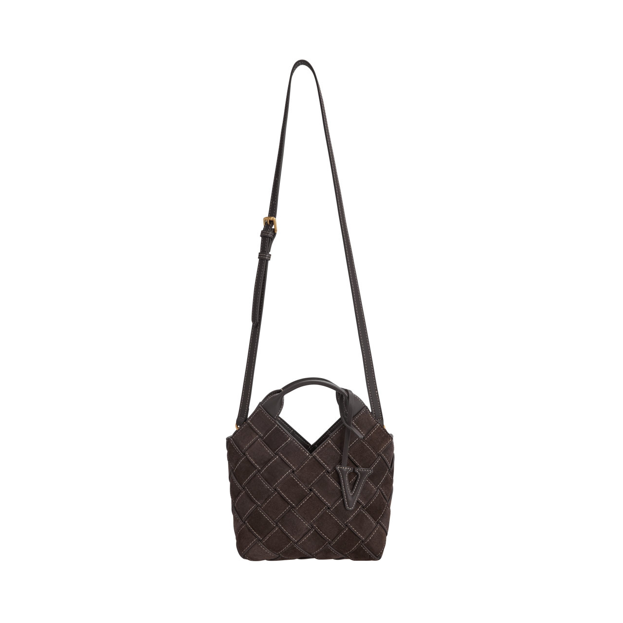 Espresso Suede Woven Basket Bag