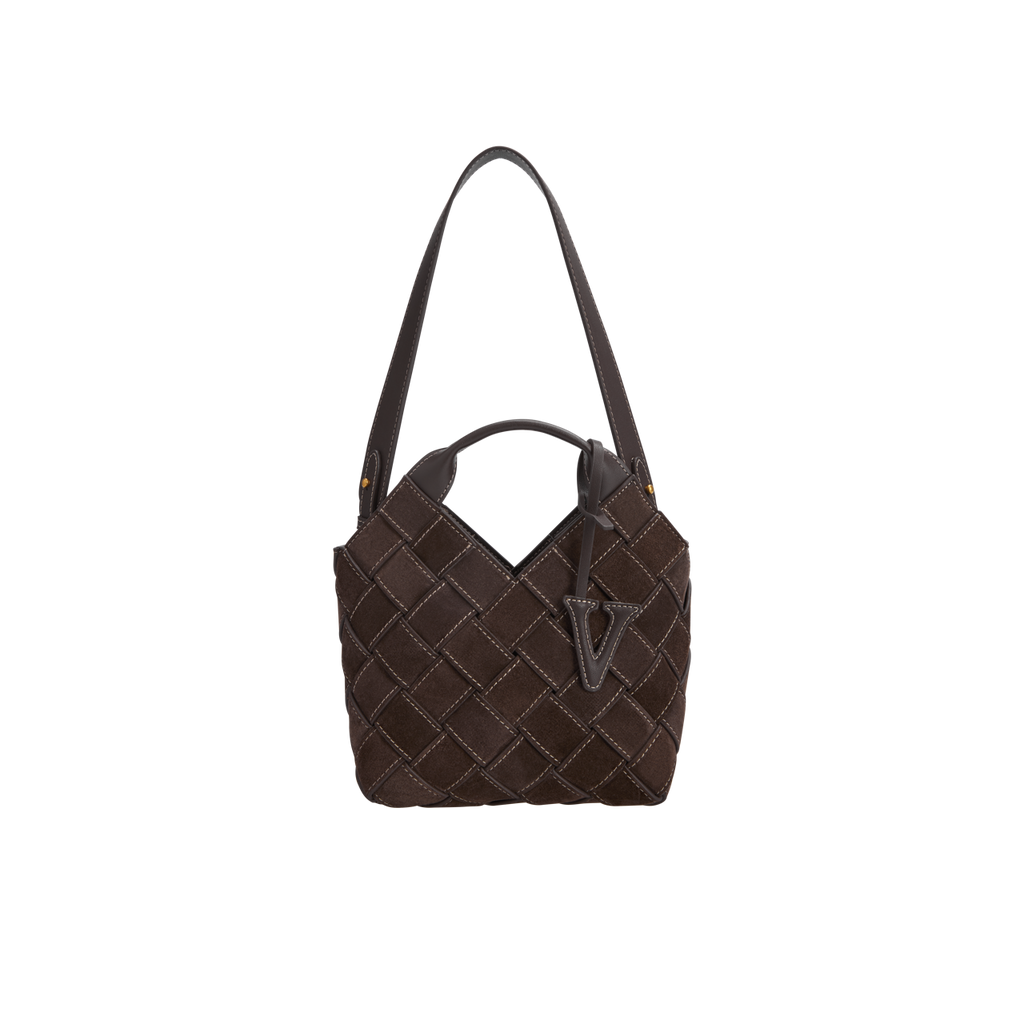 Espresso Suede Woven Basket Bag