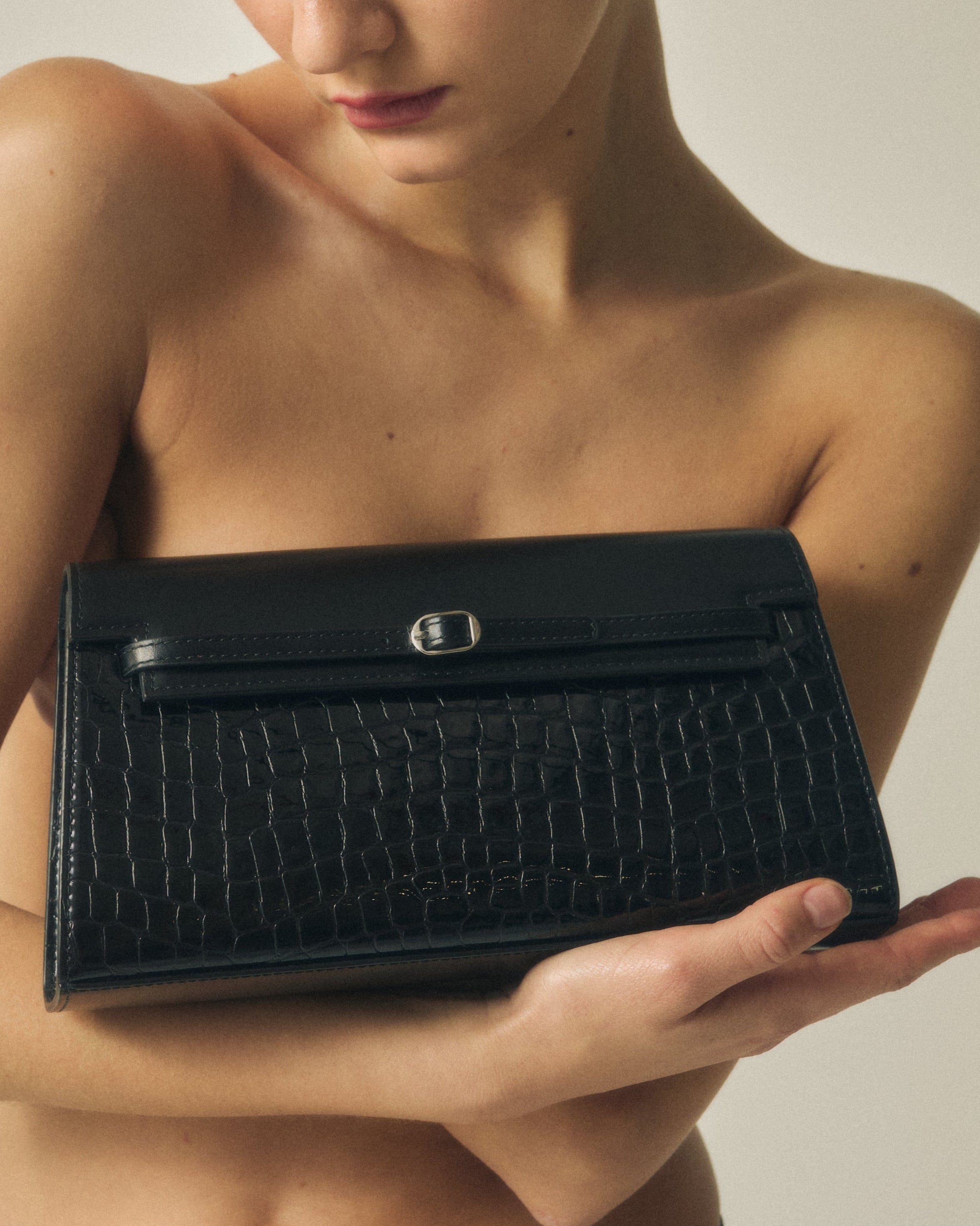Black Croc Shoulder Bag (Low Stock)