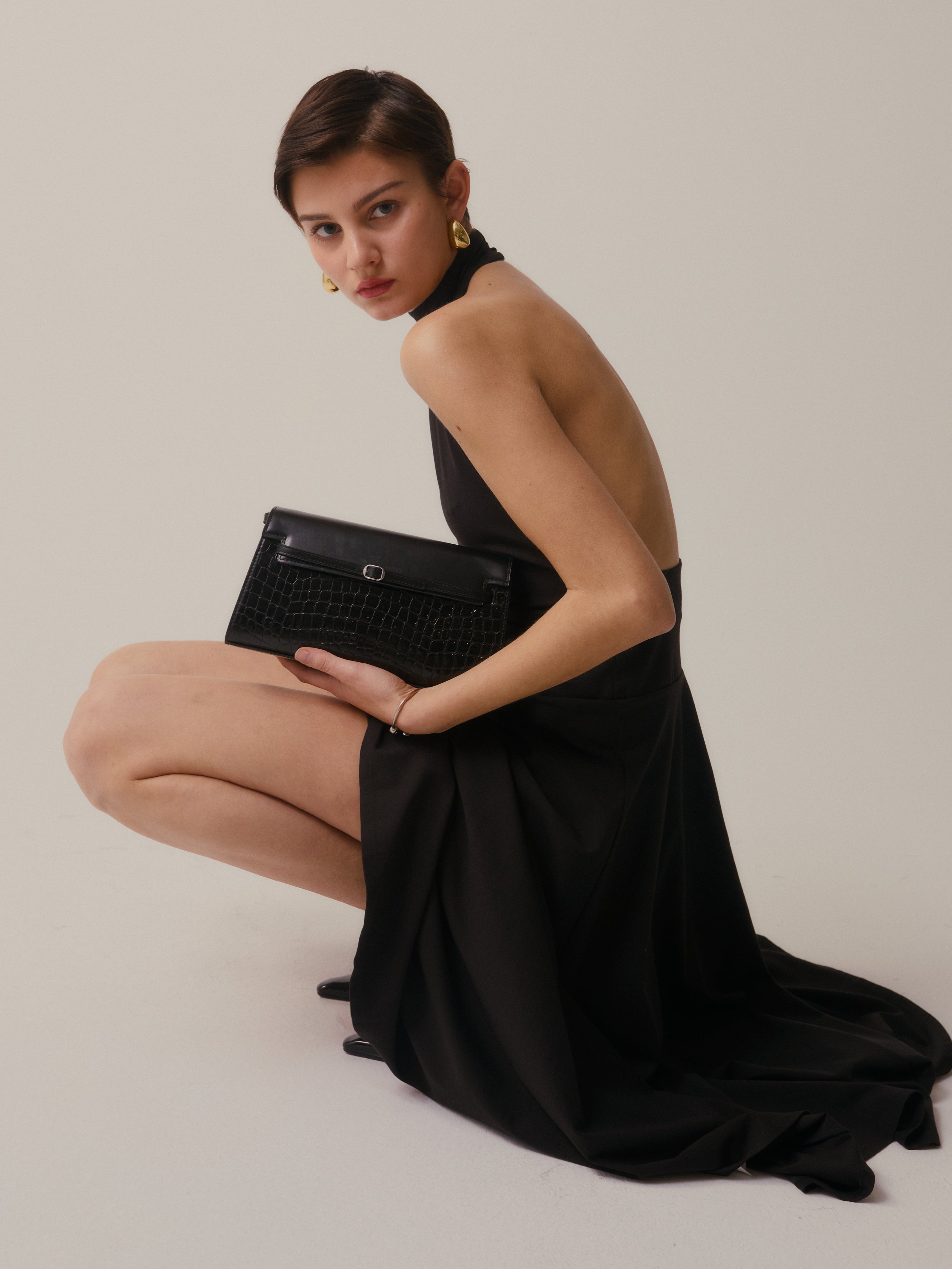 Black Croc Shoulder Bag (Low Stock)
