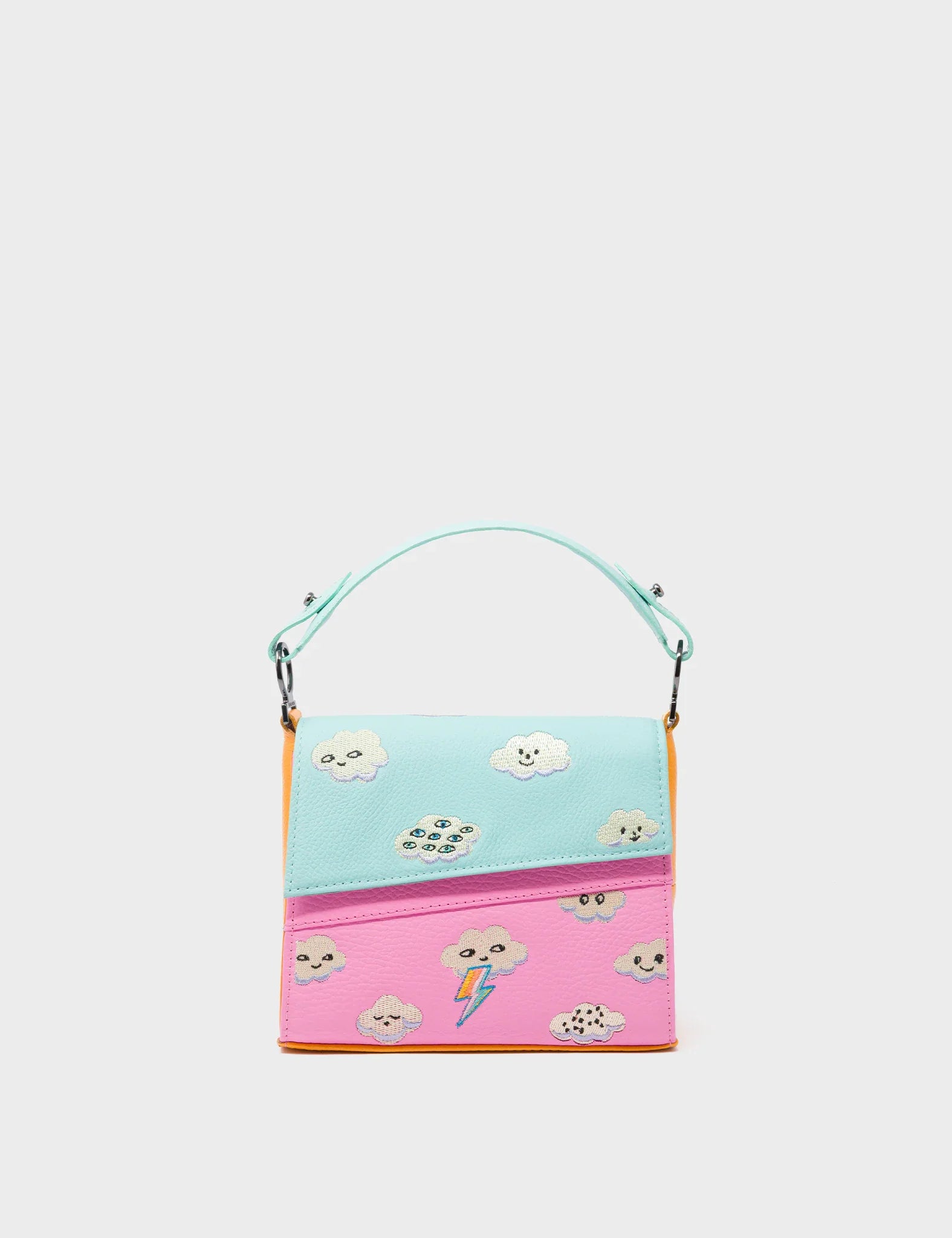 Anastasio Micro Crossbody Handbag Water Ballet Blue and Bubblegum Pink Leather - Happy Clouds Design