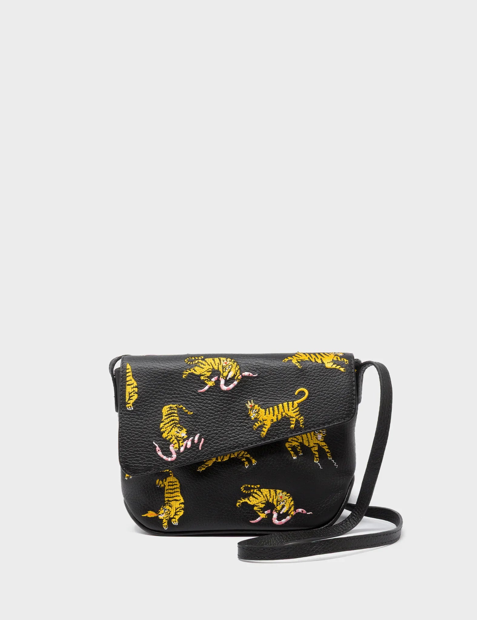 Bruno Mini Crossbody Black Leather Bag - Tiger Rumble Design