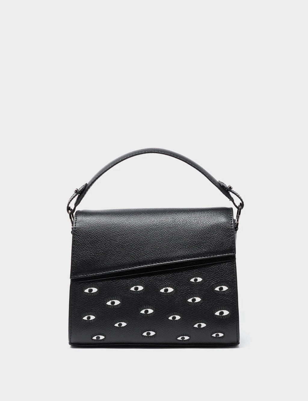 Anastasio Mini Crossbody Handbag Black Leather - All Over Eyes Embroidery