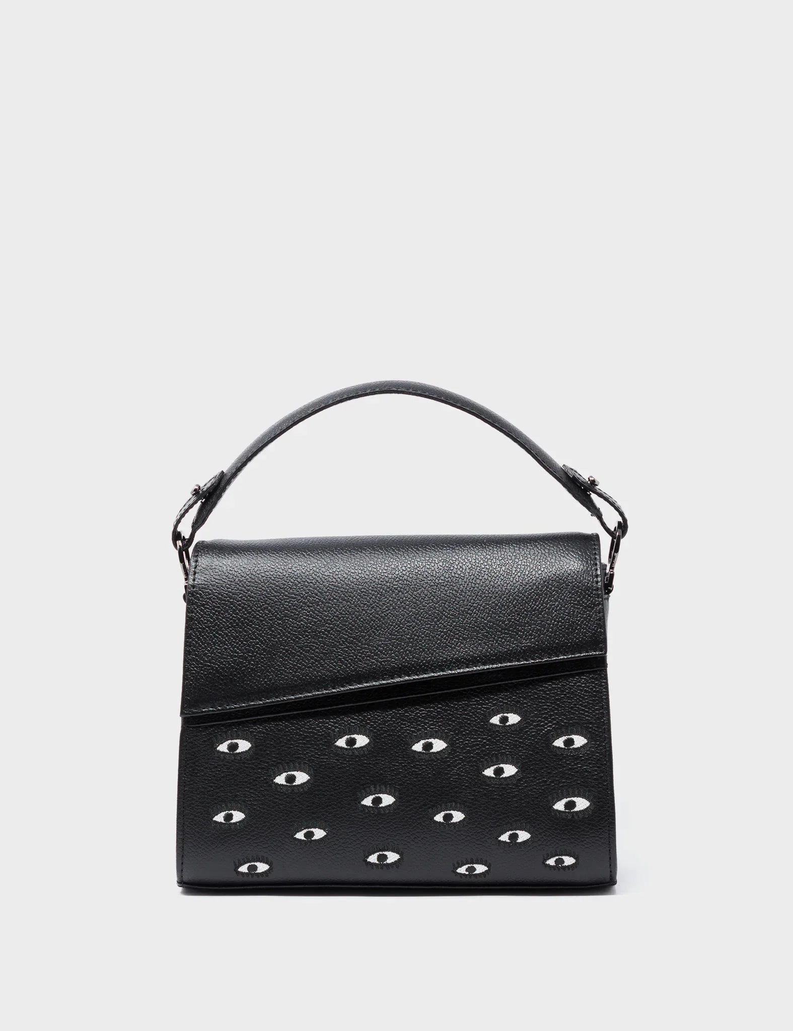Anastasio Mini Crossbody Handbag Black Leather - All Over Eyes Embroidery
