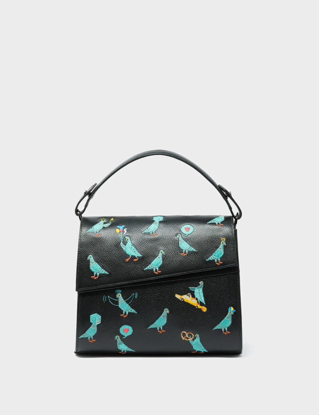 Anastasio Mini Crossbody Handbag Black Leather - Pigeonista Embroidery