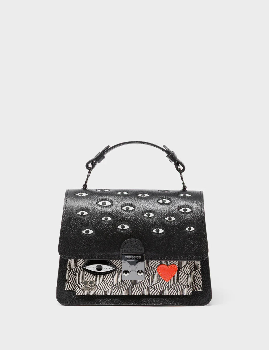 Silas Black Small Leather Crossbody Bag - All Over Eyes Embroidery