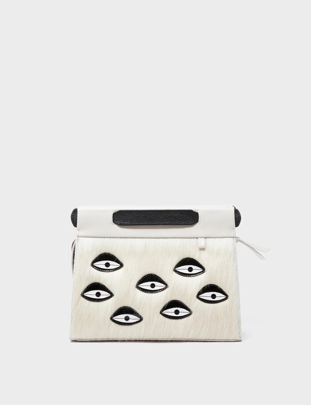 Vali Crossbody Small Cream Leather Bag - Eyes Applique Adjustable Handle