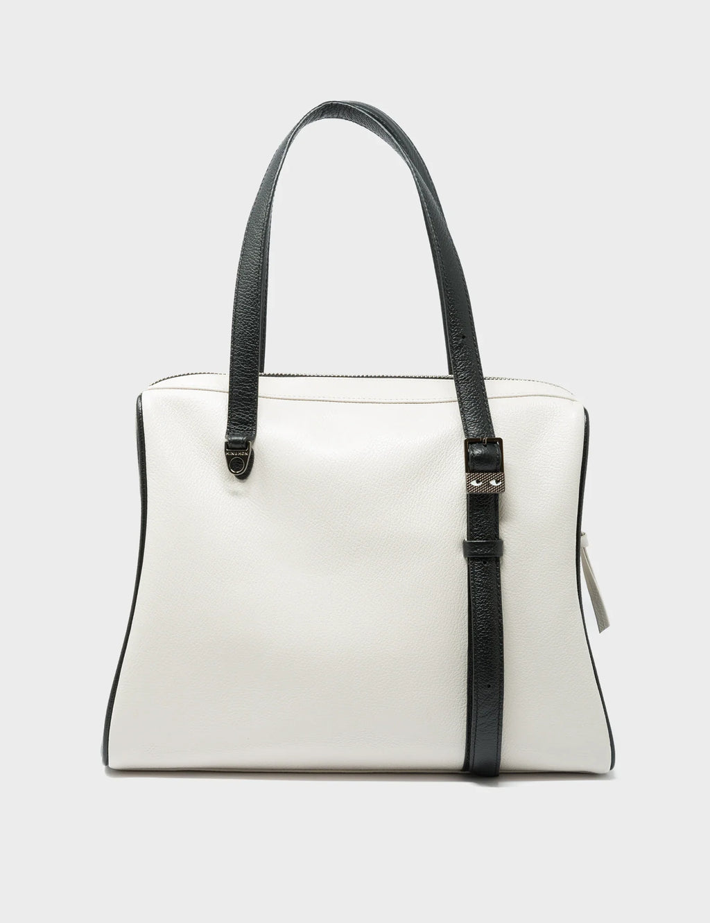 Esther Cream and Black Satchel Bag - Cubes Design