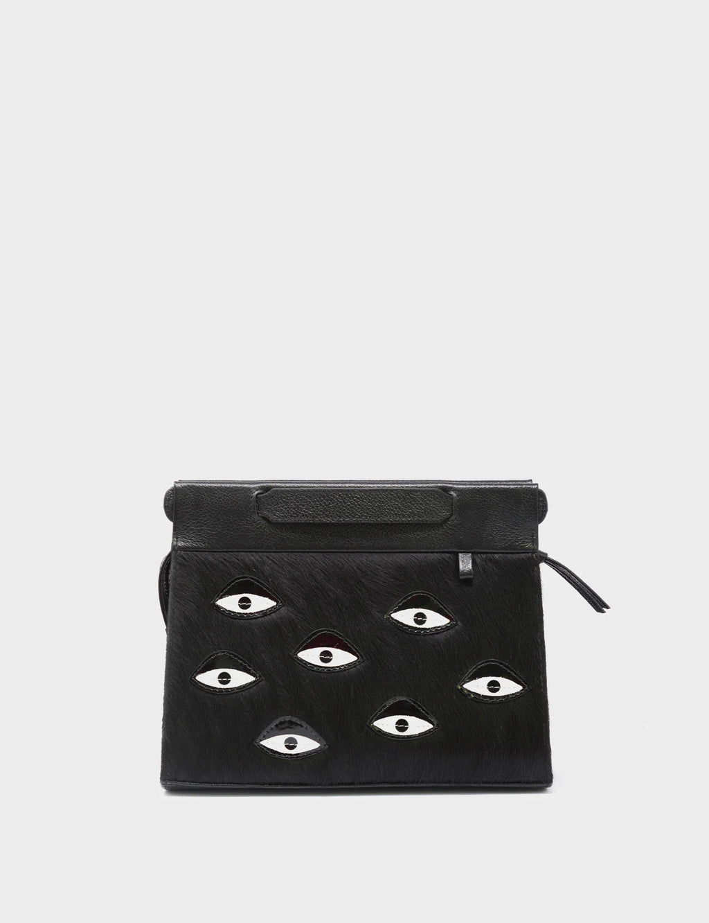 Vali Crossbody Small Black Leather Bag - Eyes Applique Adjustable Handle