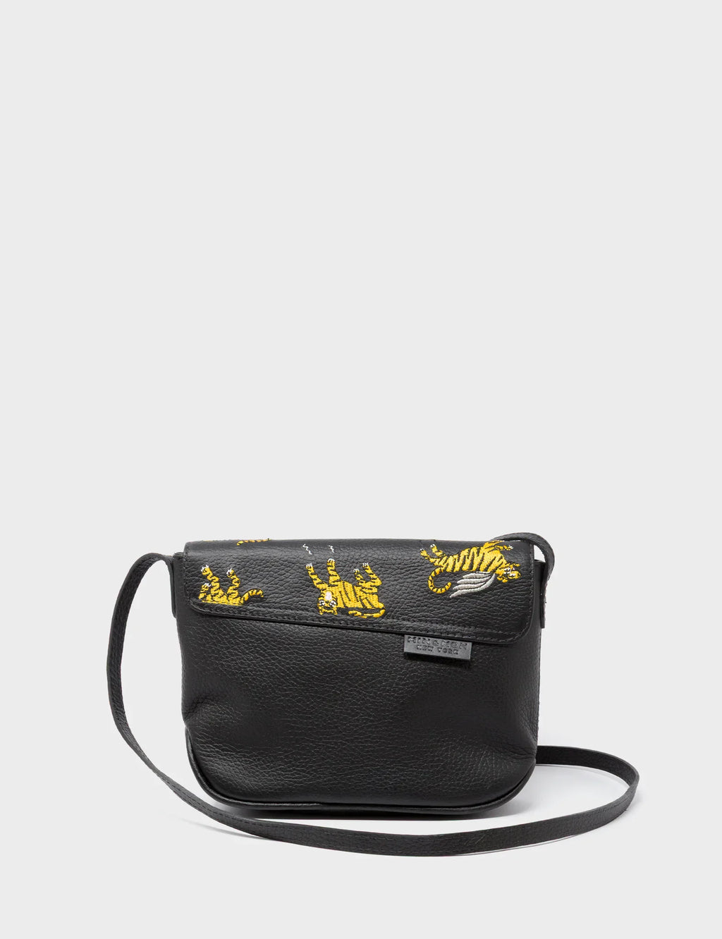 Bruno Mini Crossbody Black Leather Bag - Tiger Rumble Design