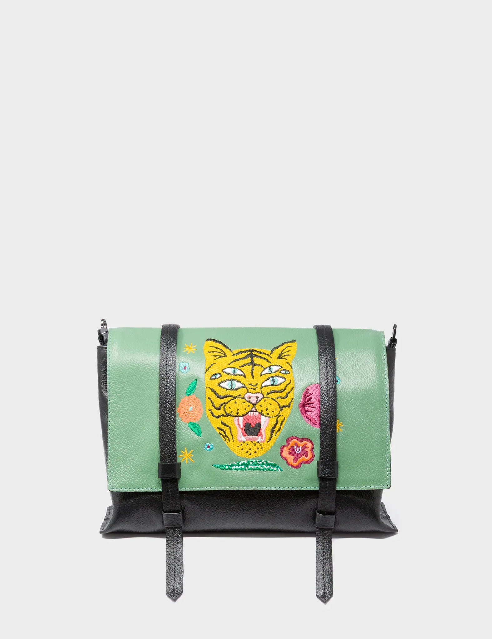 Victor Basil Green Reversible Small Messenger Bag - Happy Tiger Design 