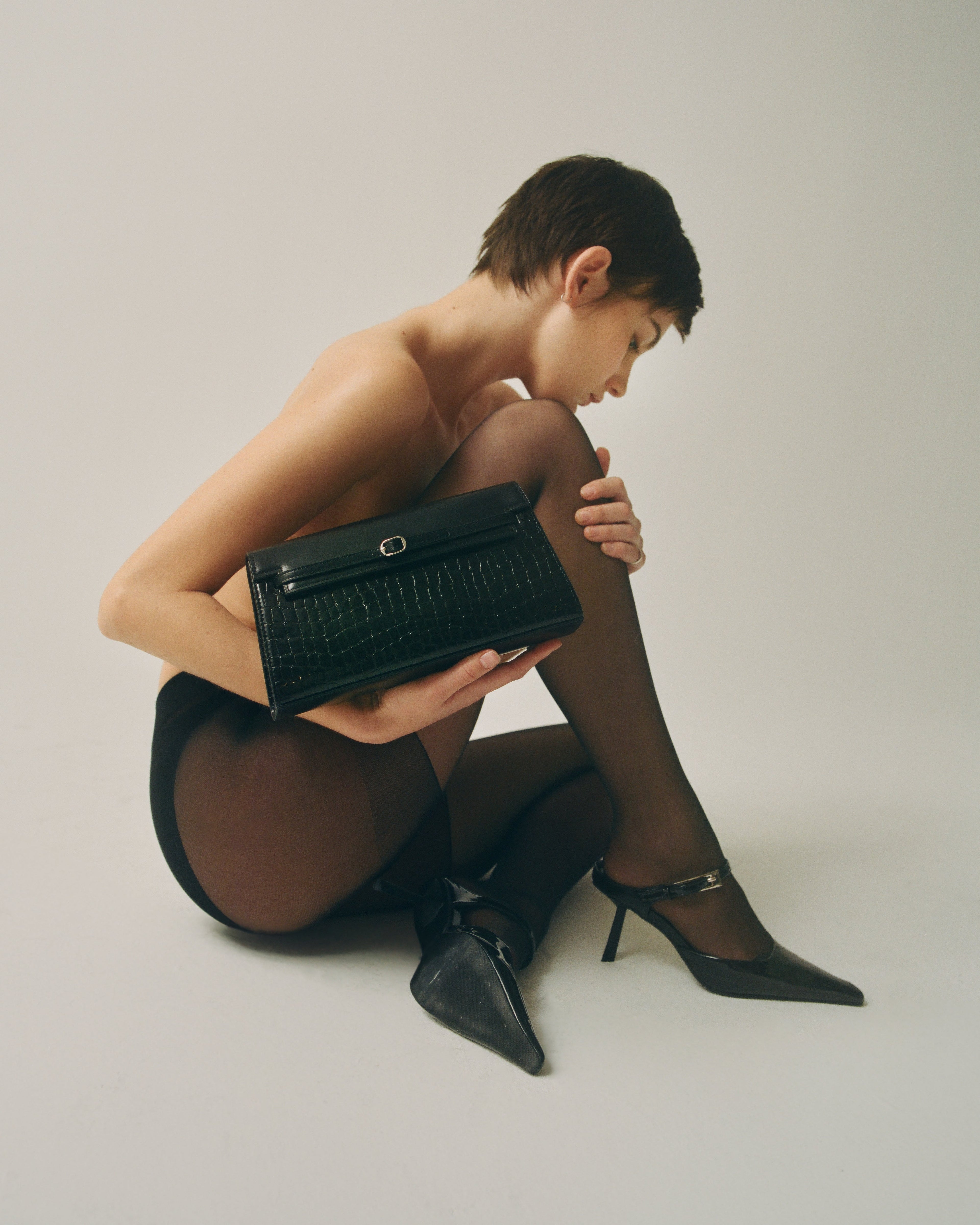 Black Croc Shoulder Bag (Low Stock)
