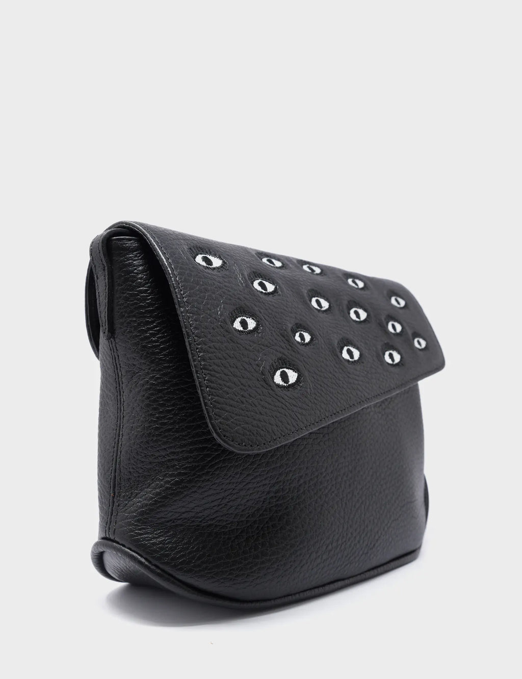 Bruno Mini Crossbody Black Leather Bag - All Over Eyes Embroidery