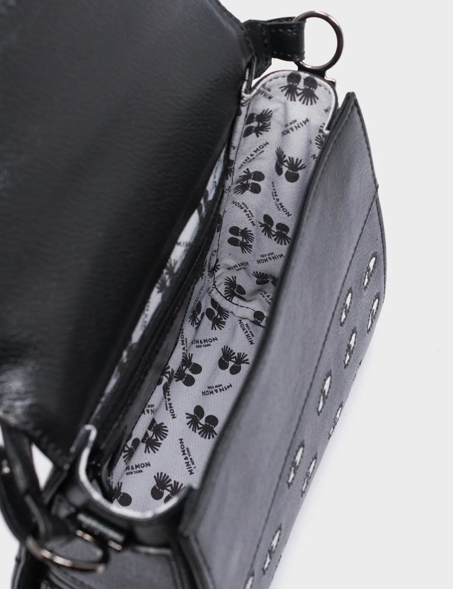 Anastasio Mini Crossbody Handbag Black Leather - All Over Eyes Embroidery