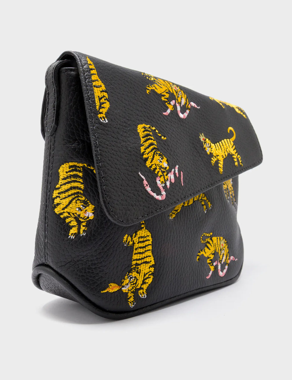 Bruno Mini Crossbody Black Leather Bag - Tiger Rumble Design