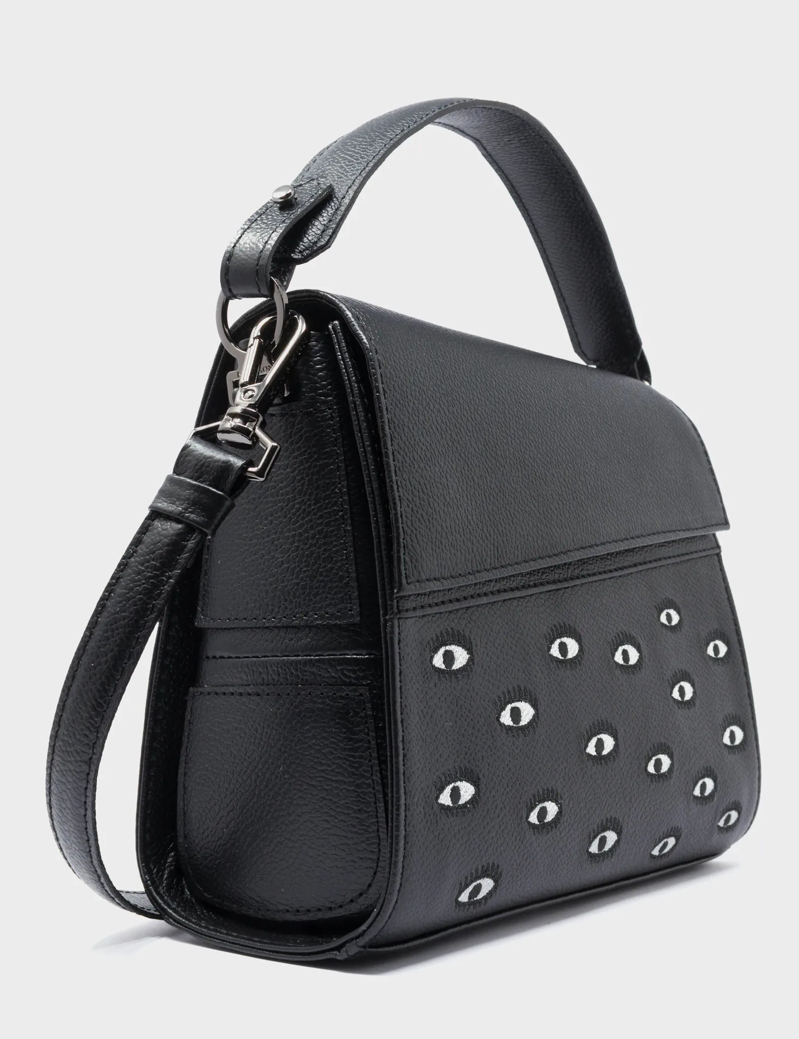 Anastasio Mini Crossbody Handbag Black Leather - All Over Eyes Embroidery