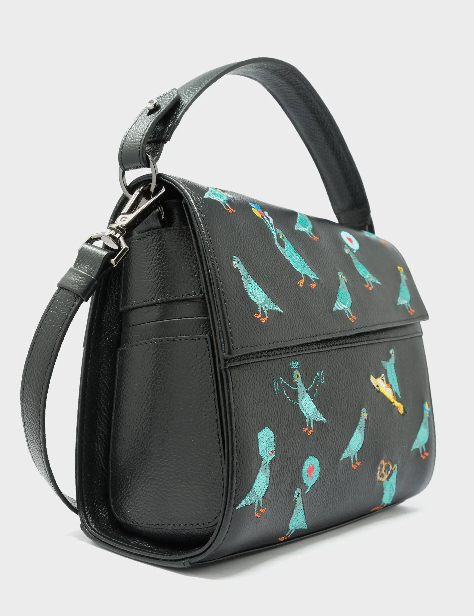 Anastasio Mini Crossbody Handbag Black Leather - Pigeonista Embroidery