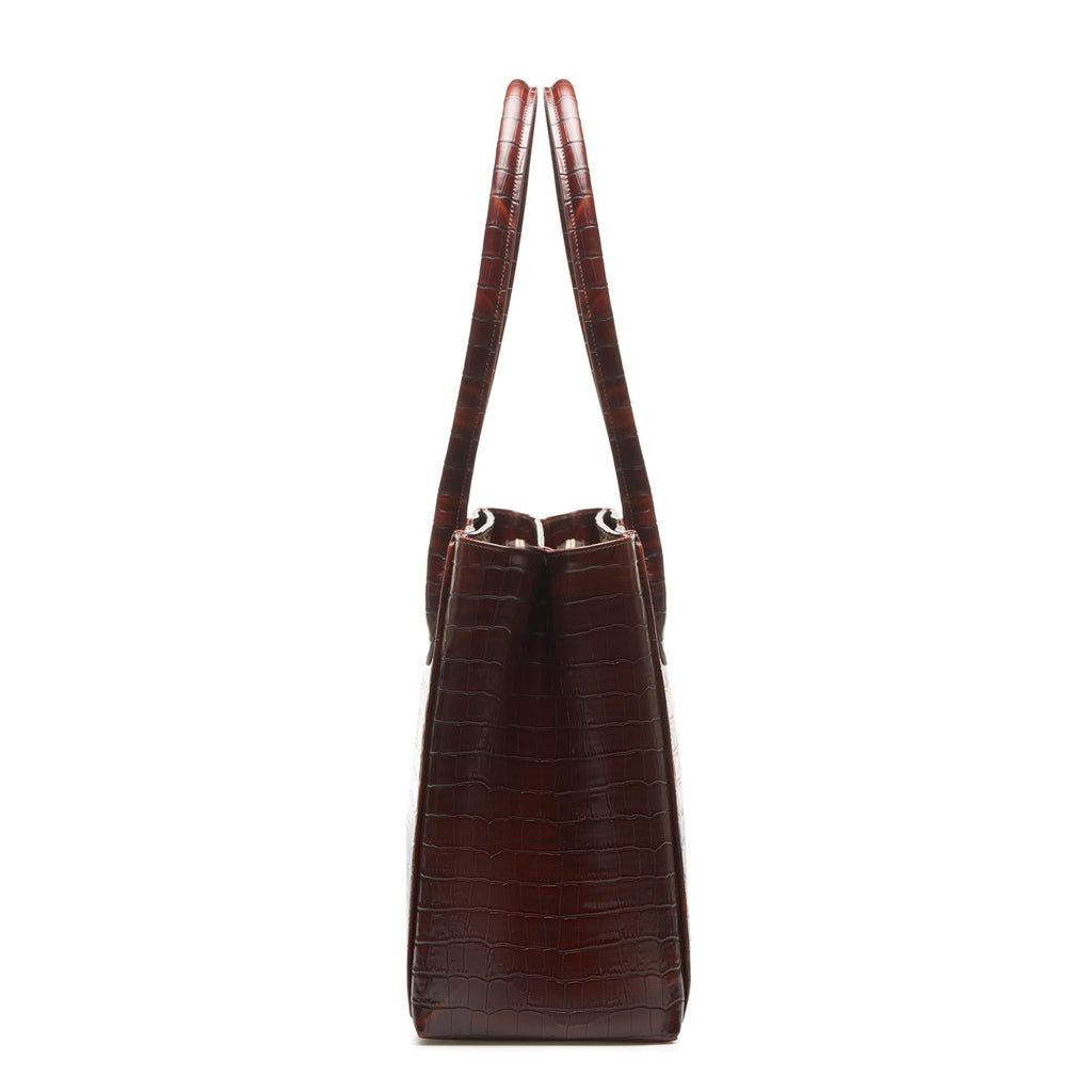 Cadeau d'Isabel croco brown calfskin leather handbag and wallet set