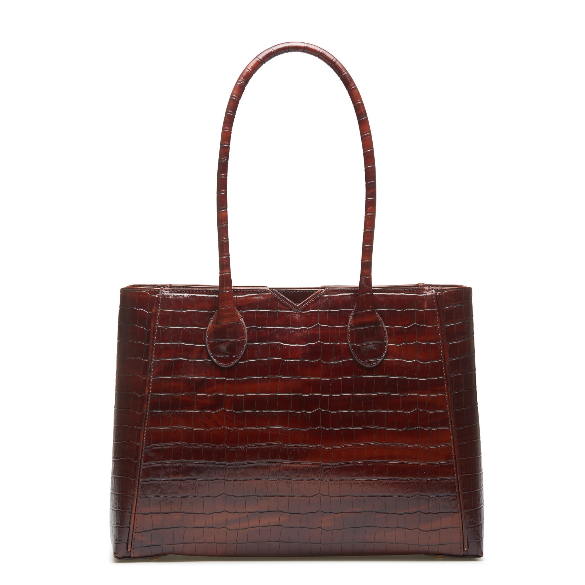 Cadeau d'Isabel croco brown calfskin leather handbag and wallet set
