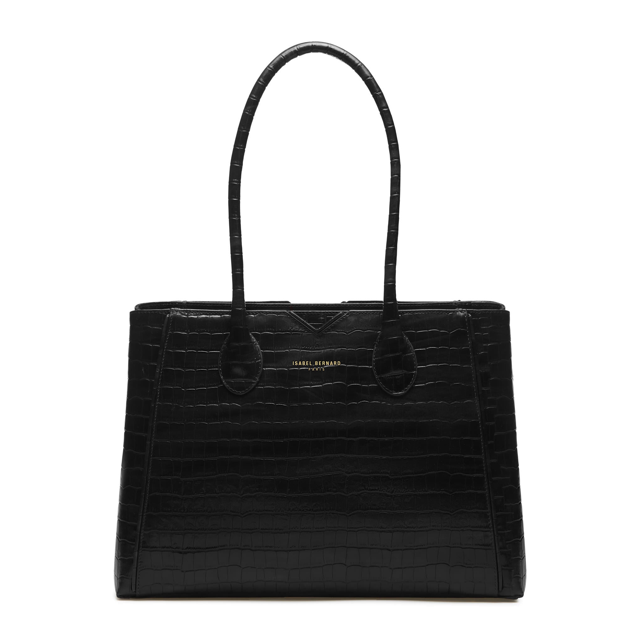 Cadeau d'Isabel croco black calfskin leather handbag and wallet set