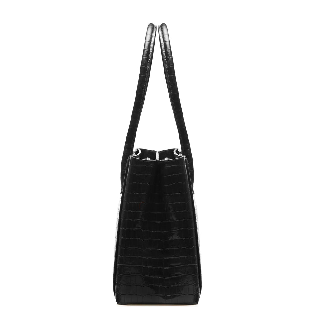Cadeau d'Isabel croco black calfskin leather handbag and wallet set