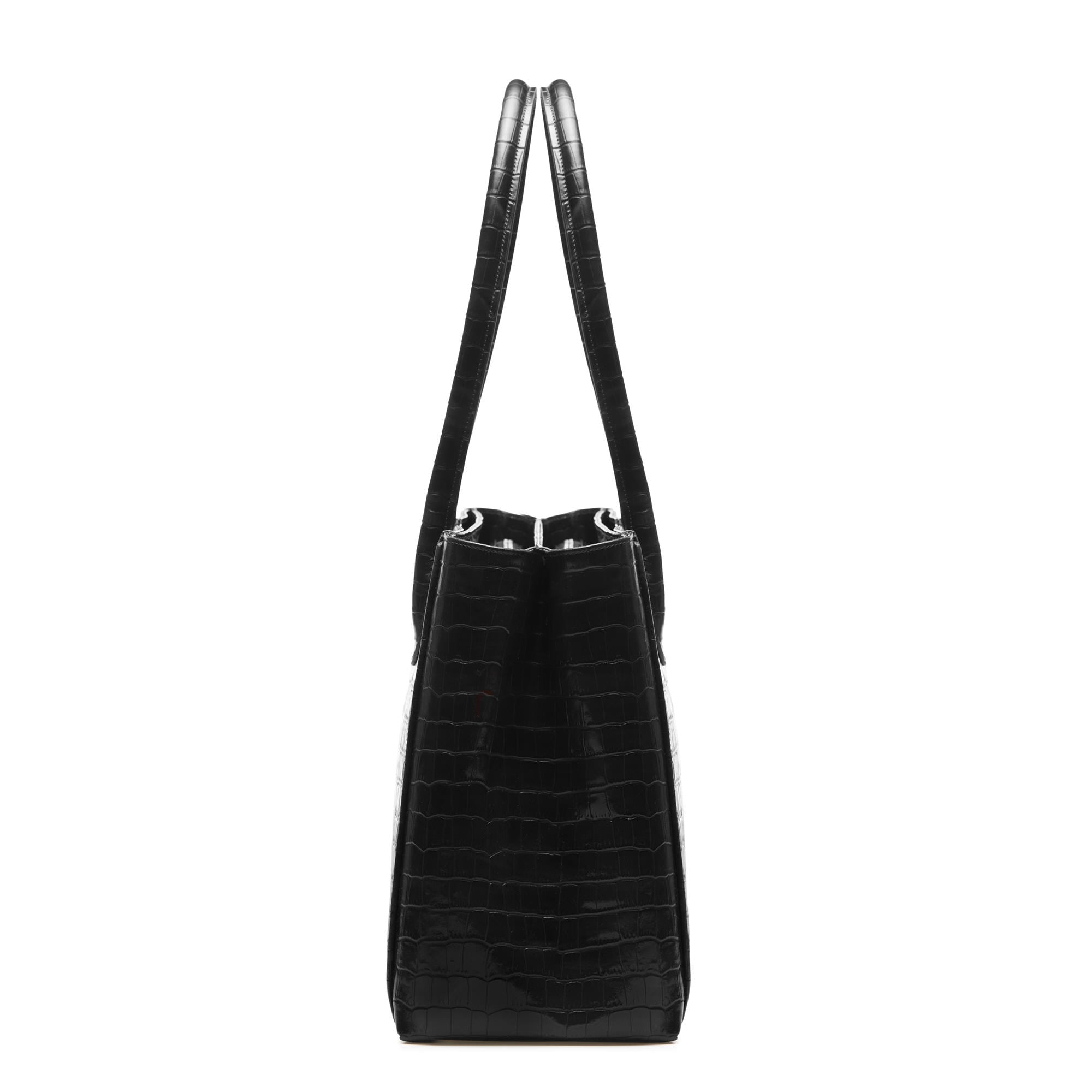 Cadeau d'Isabel croco black calfskin leather handbag and wallet set