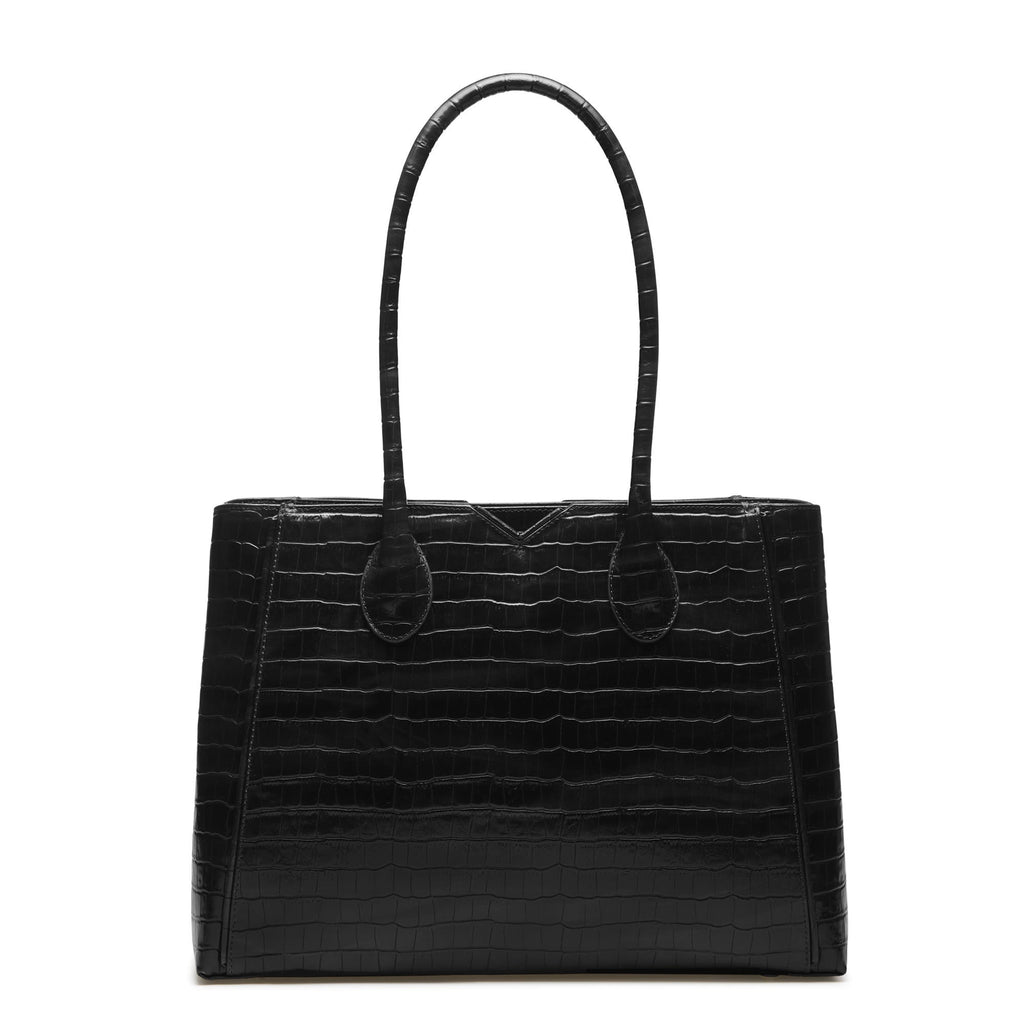 Cadeau d'Isabel croco black calfskin leather handbag and wallet set