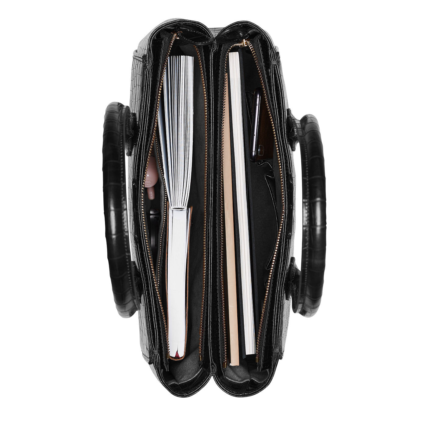 Honoré Cloe croco black calfskin leather handbag