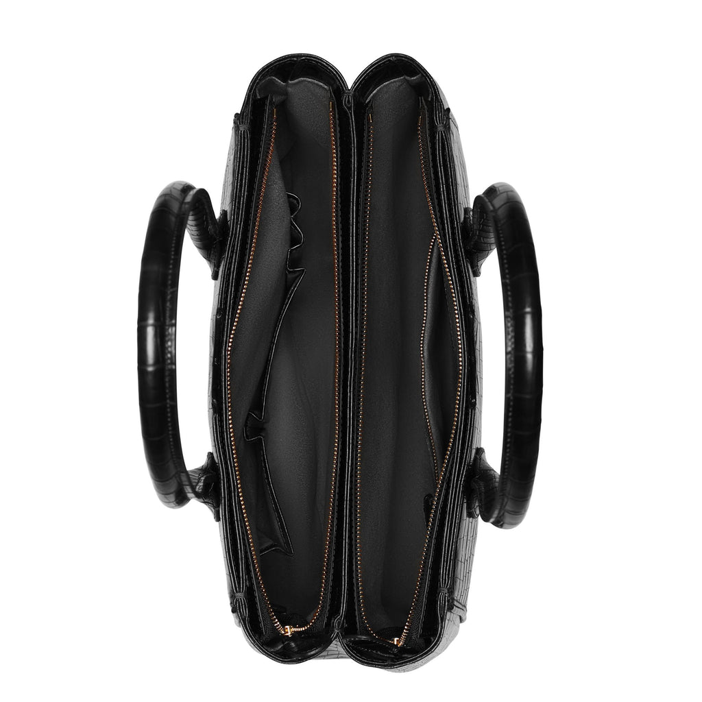 Cadeau d'Isabel croco black calfskin leather handbag and wallet set