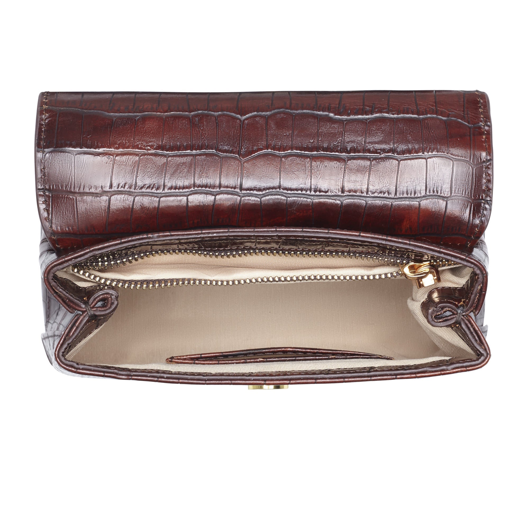 Femme Forte Heline croco brown calfskin leather handbag