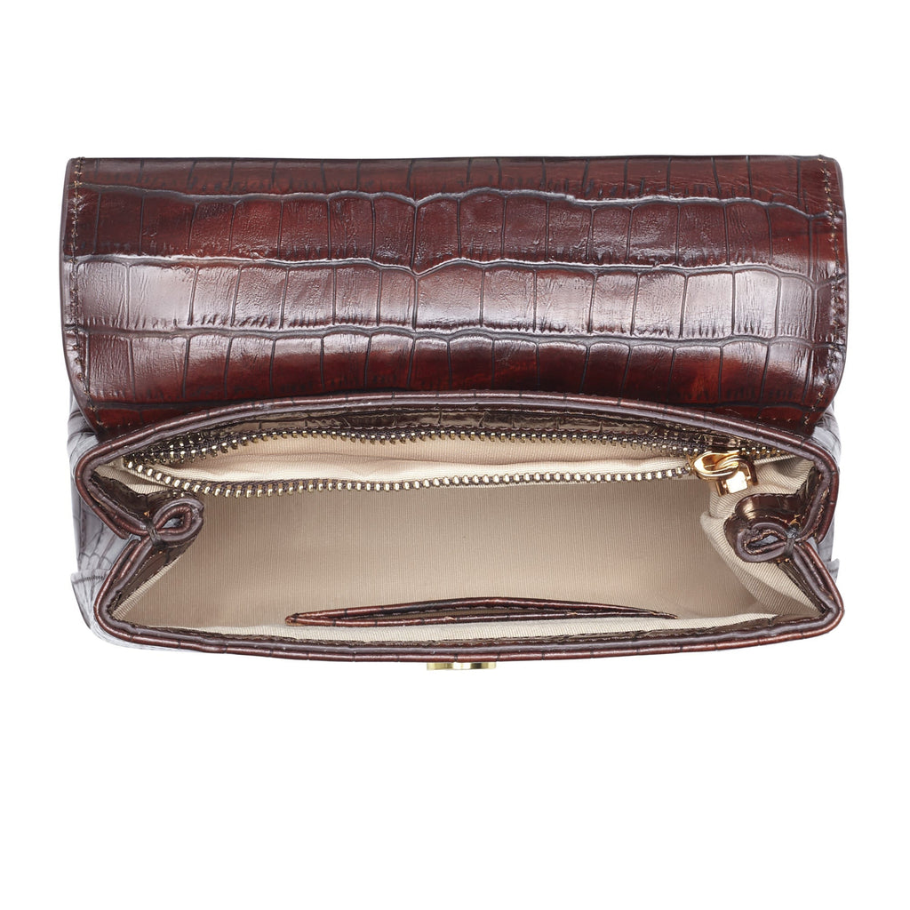 Cadeau d'Isabel croco brown calfskin leather handbag and wallet set