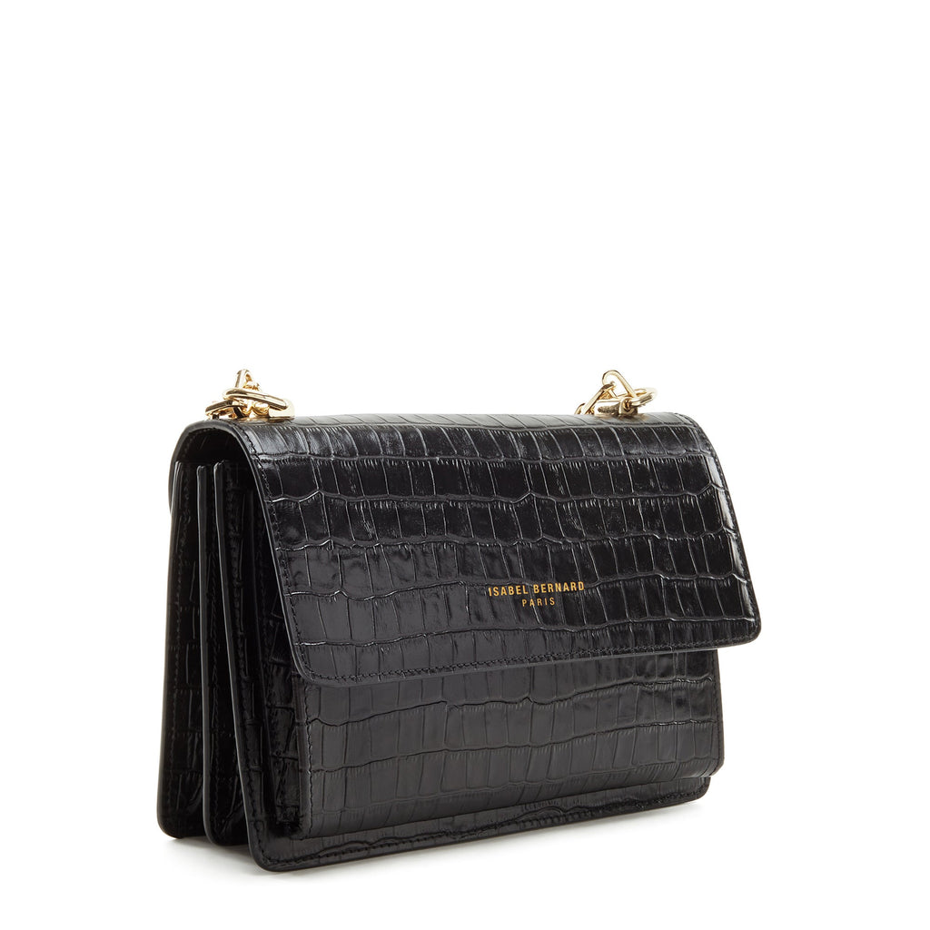 Femme Forte Valerie croco black calfskin leather shoulder bag