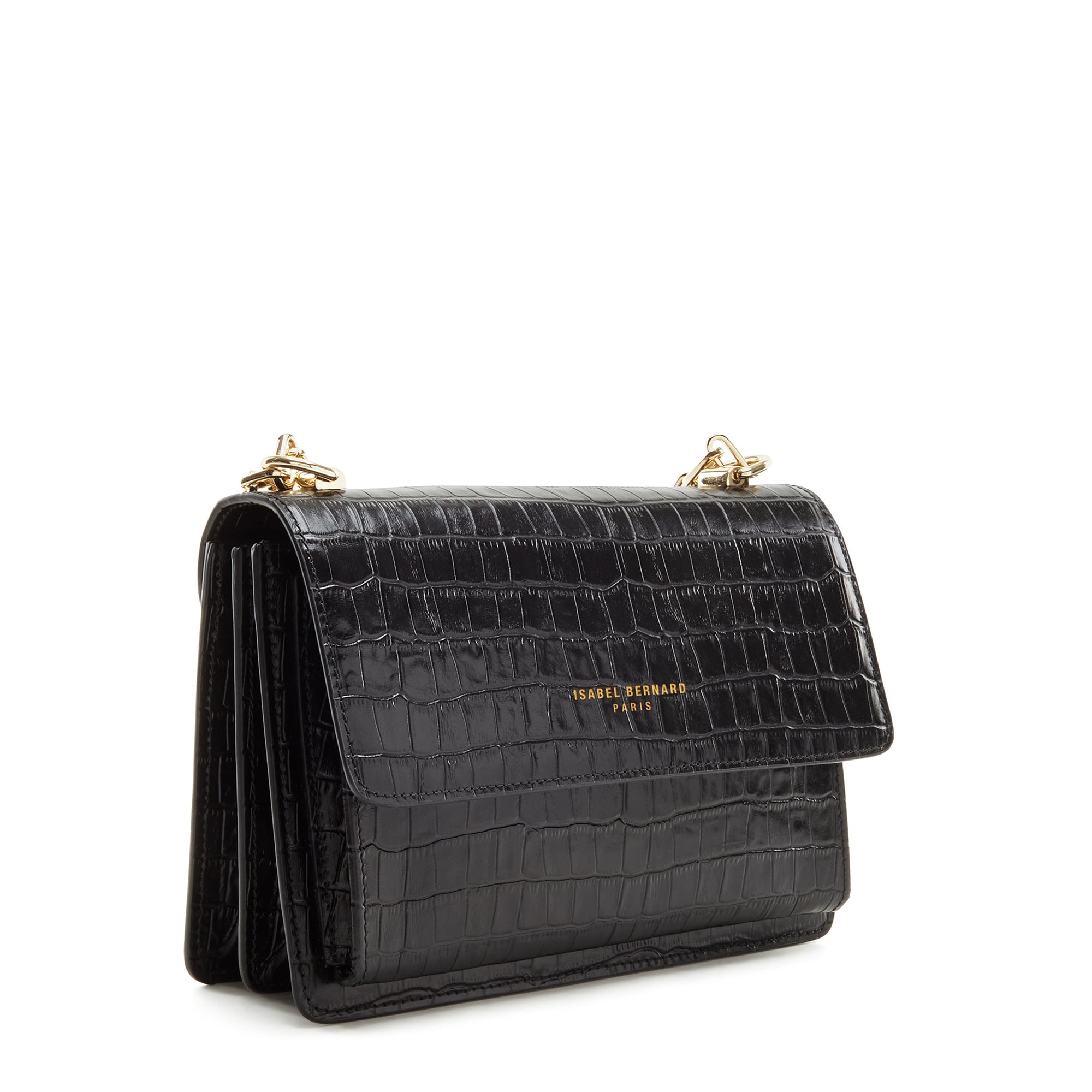 Femme Forte Valerie croco black calfskin leather shoulder bag