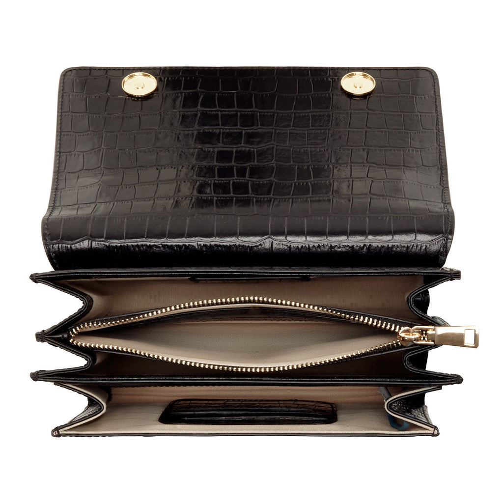 Femme Forte Valerie croco black calfskin leather shoulder bag