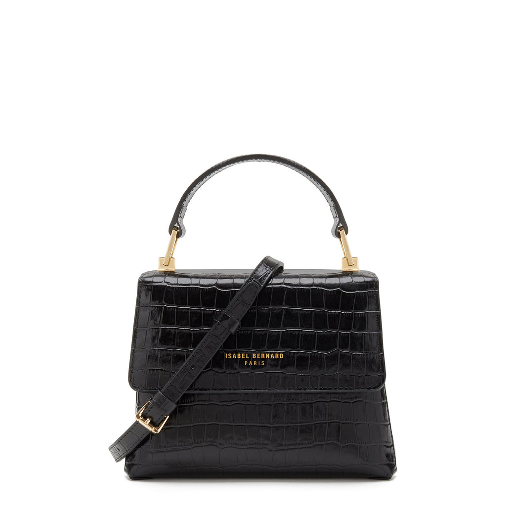 Femme Forte Heline croco black calfskin leather handbag