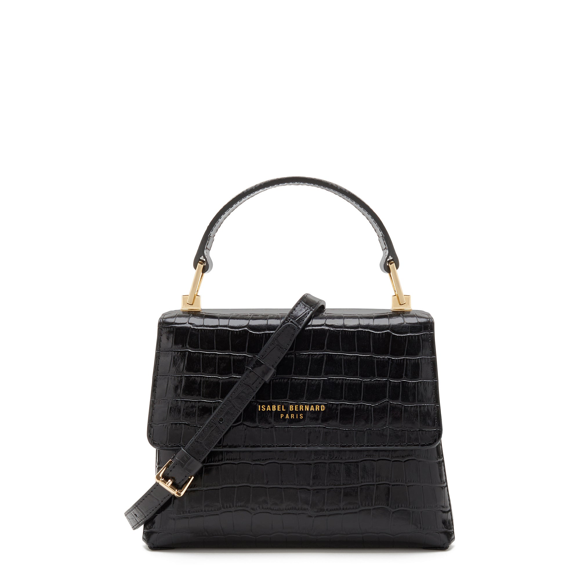 Femme Forte Heline croco black calfskin leather handbag