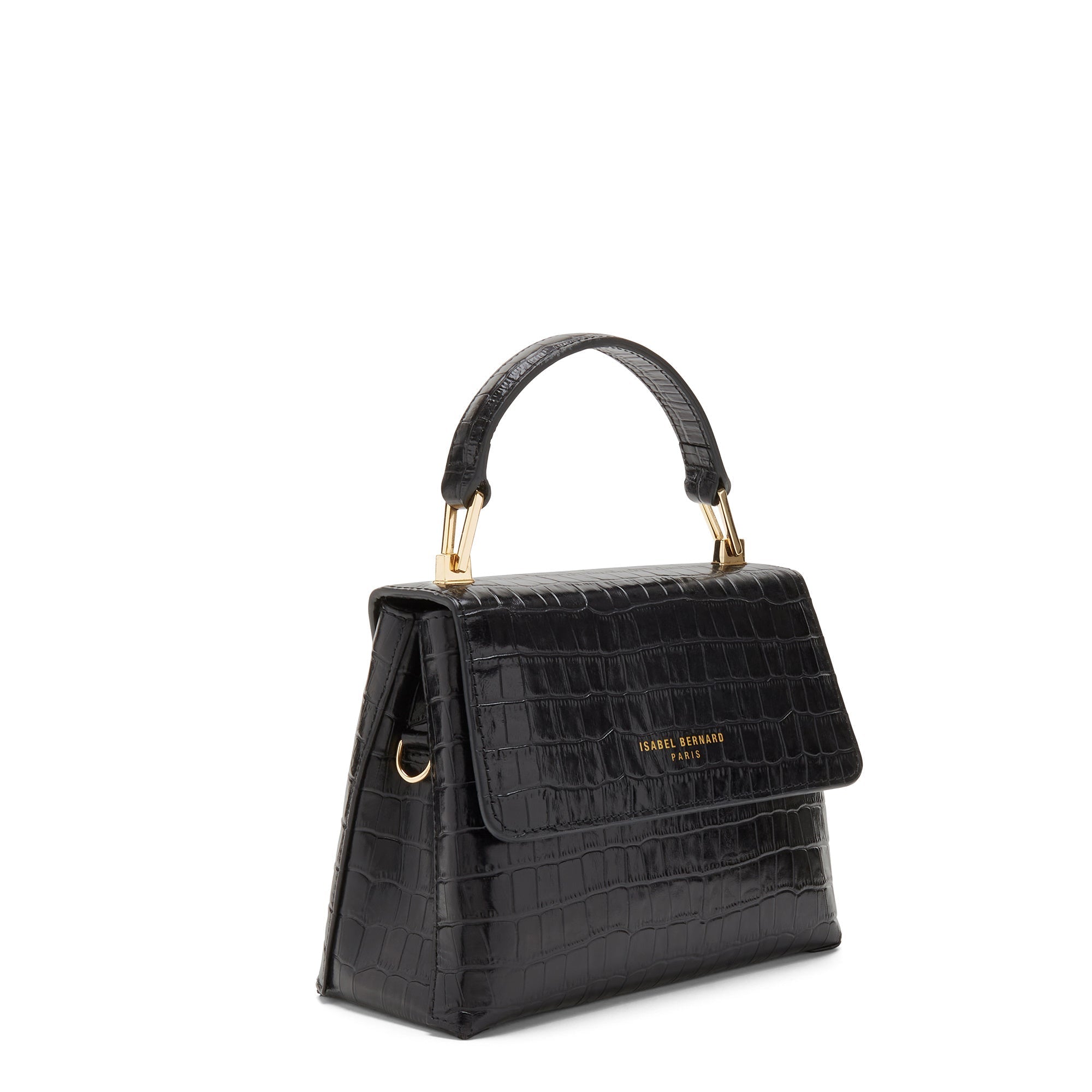 Femme Forte Heline croco black calfskin leather handbag