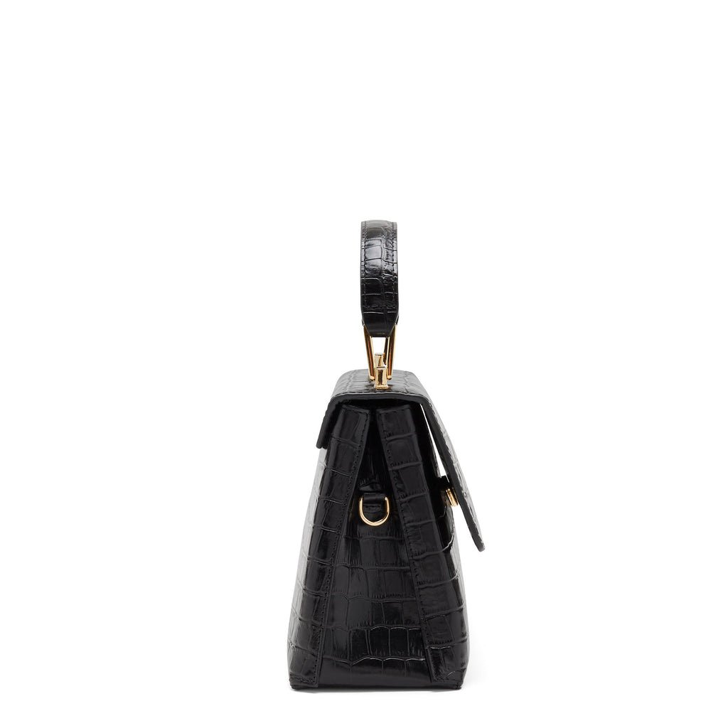 Femme Forte Heline croco black calfskin leather handbag