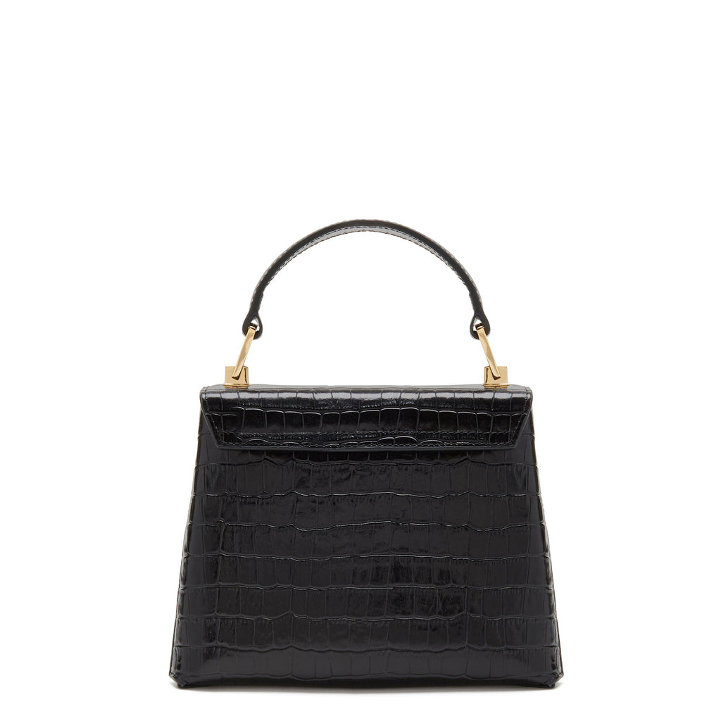 Femme Forte Heline croco black calfskin leather handbag
