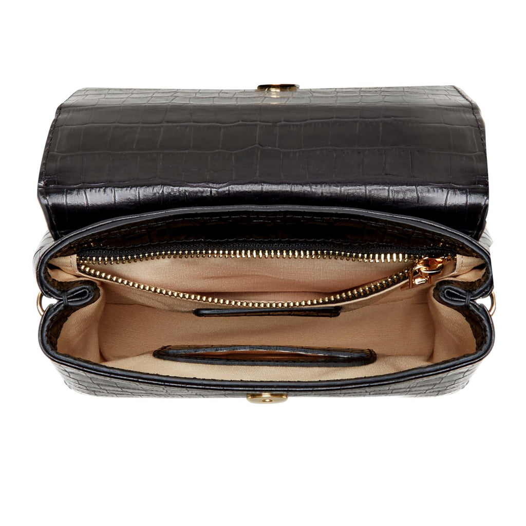 Femme Forte Heline croco black calfskin leather handbag