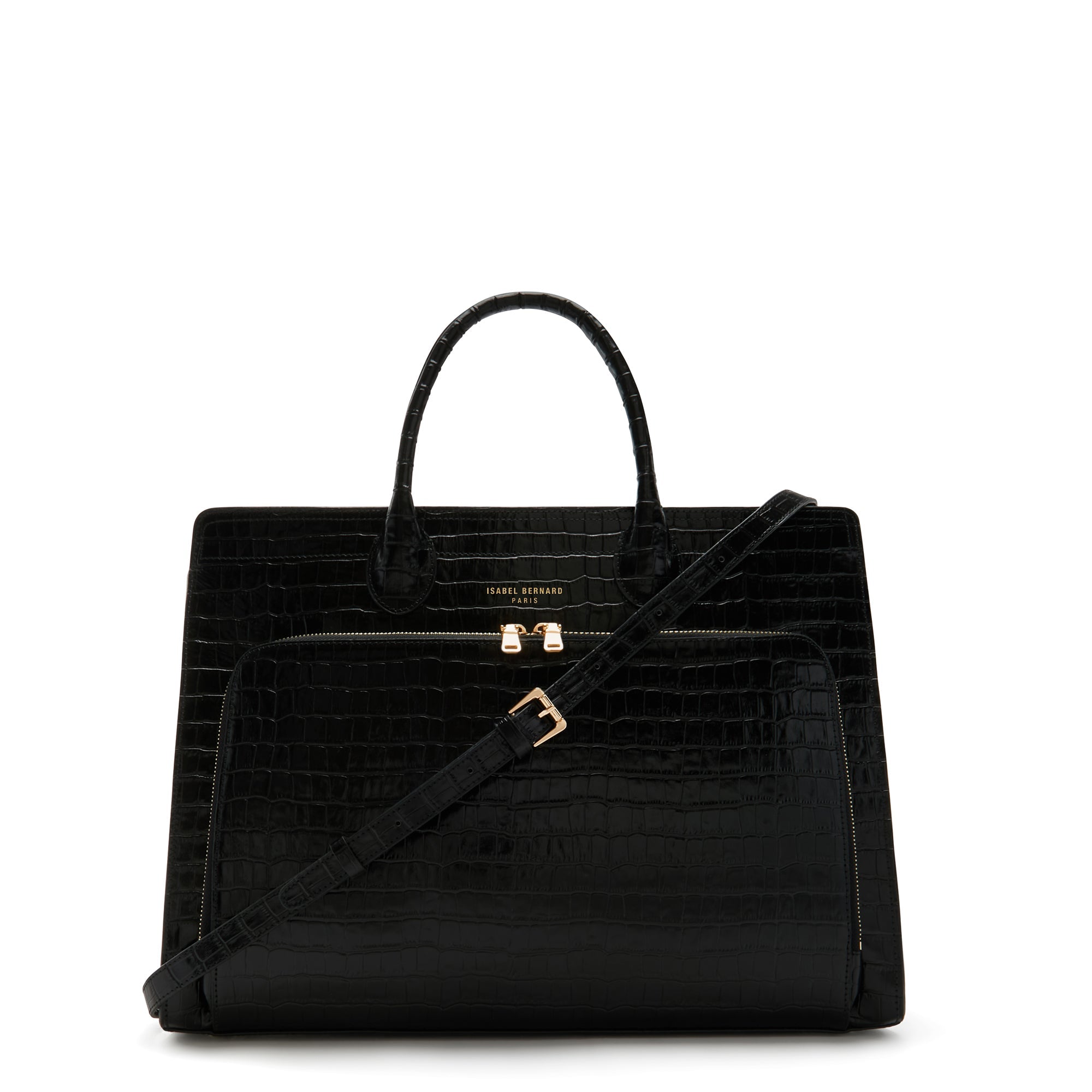 Cadeau d'Isabel croco black calfskin leather handbag and wallet set