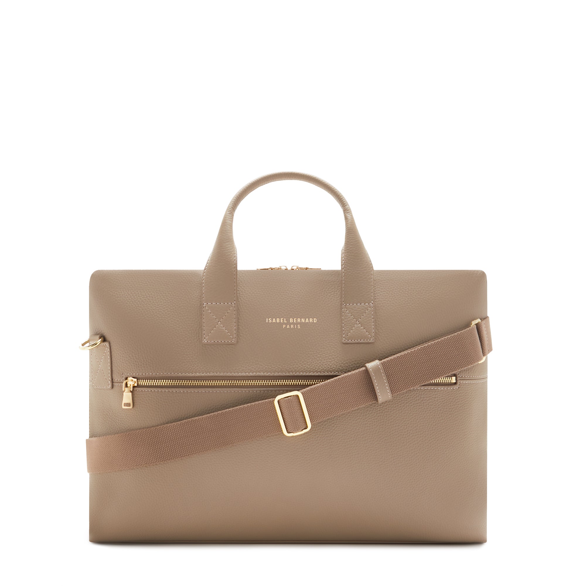 Honoré Anique taupe calfskin leather handbag with 16.4 inch laptop pocket