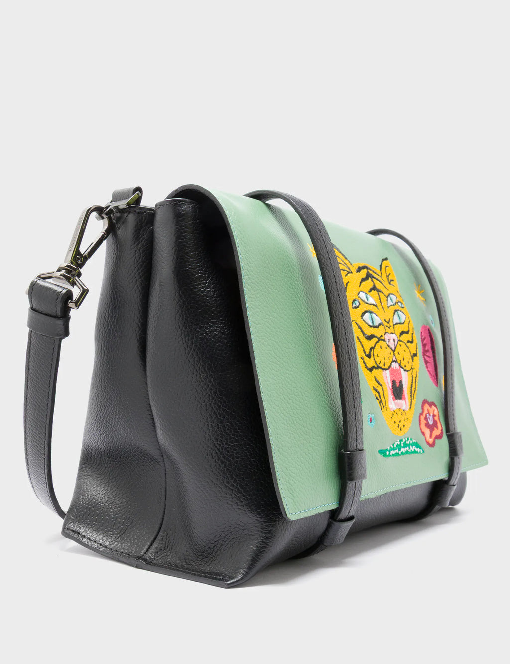 Victor Basil Green Reversible Small Messenger Bag - Happy Tiger Design 