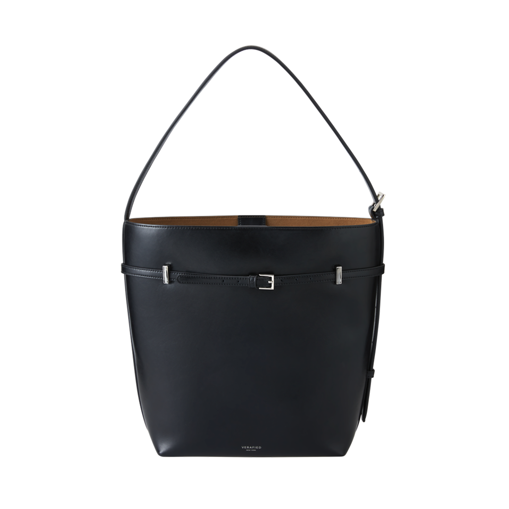 Black Belted Leather Tote Bag
