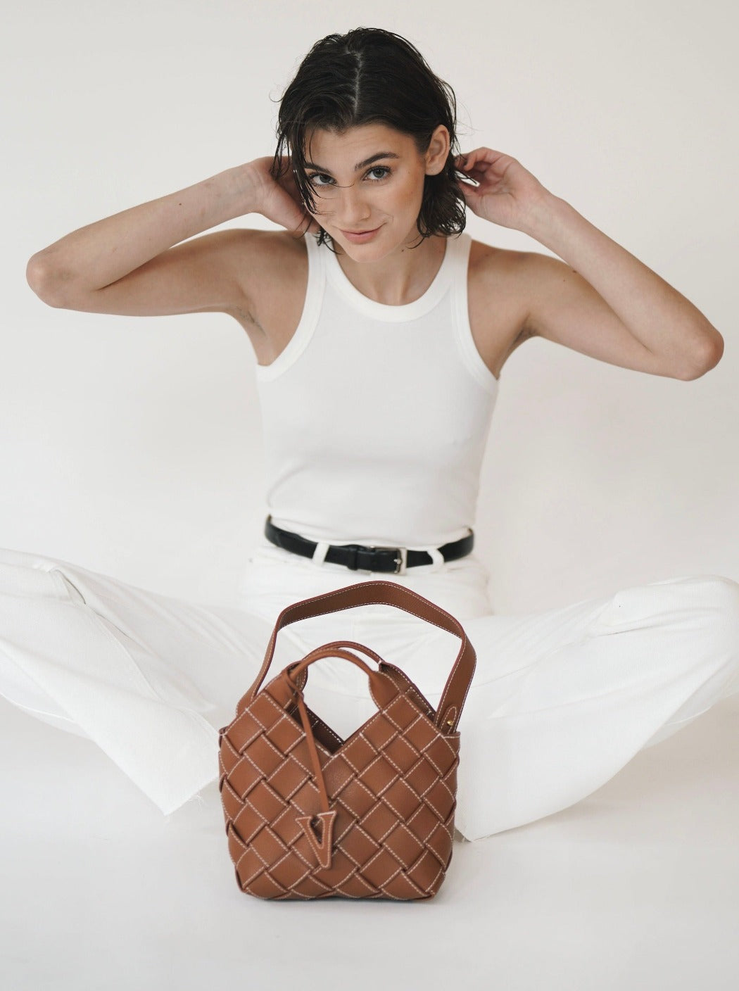 Caramel Woven Basket Bag
