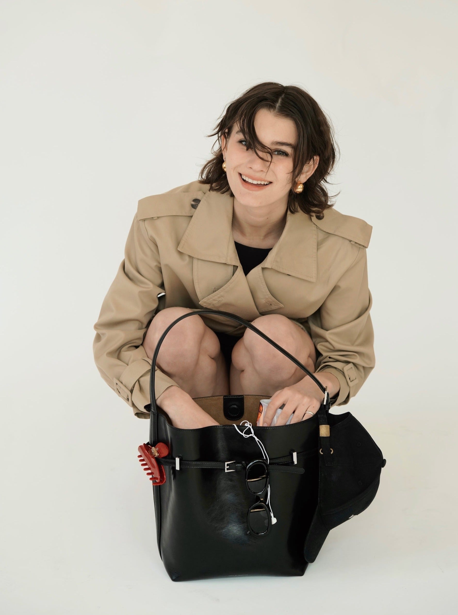 Black Belted Leather Tote Bag
