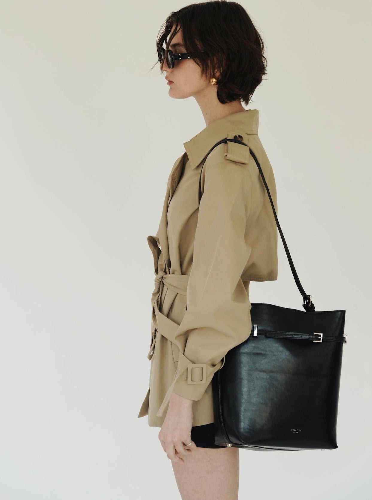Black Belted Leather Tote Bag