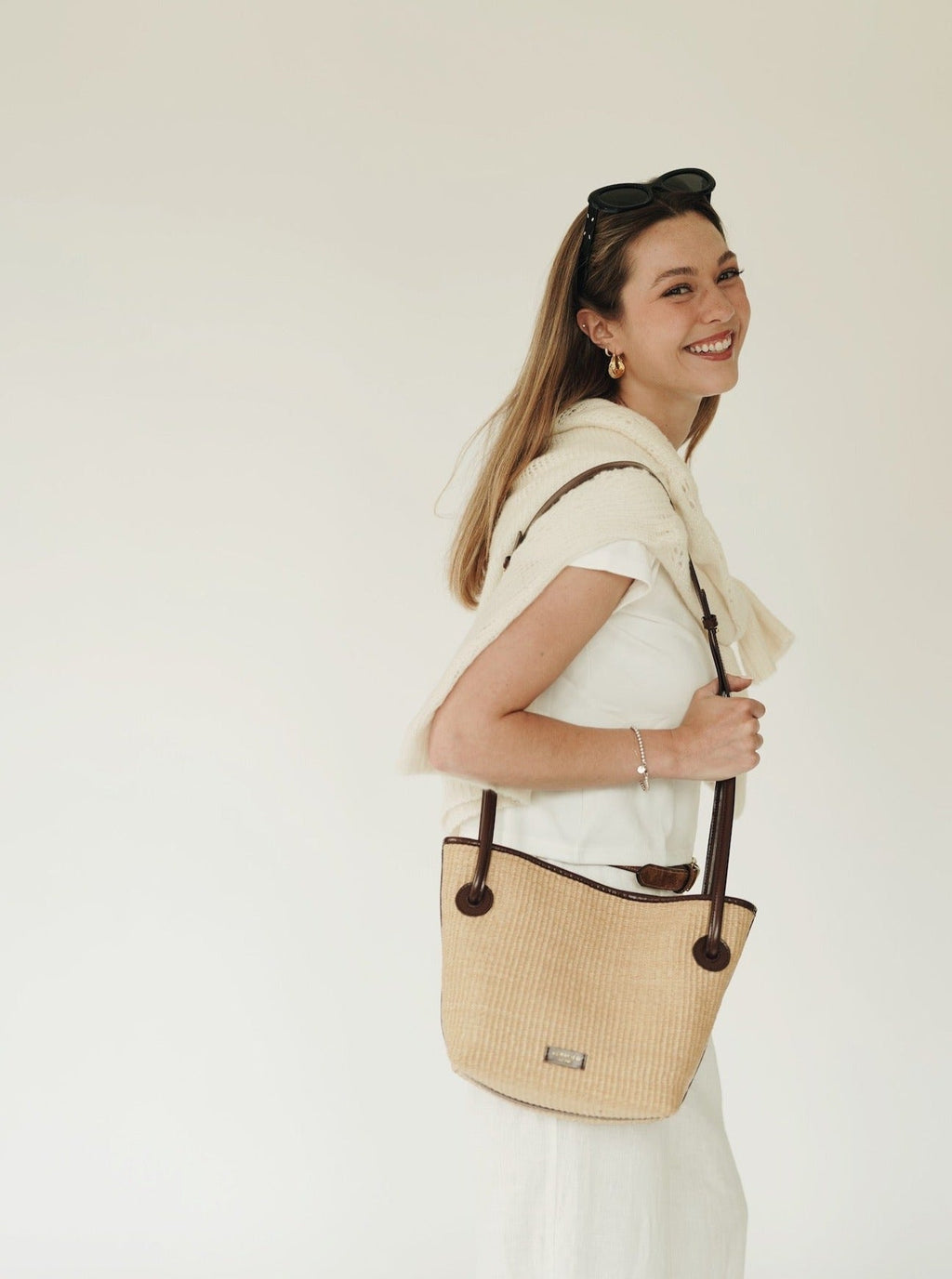 Leather-trimmed Raffia Bucket Bag (Final Sale)